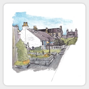 Footdee Aberdeen Town Scotland Watercolor Illustration Sticker